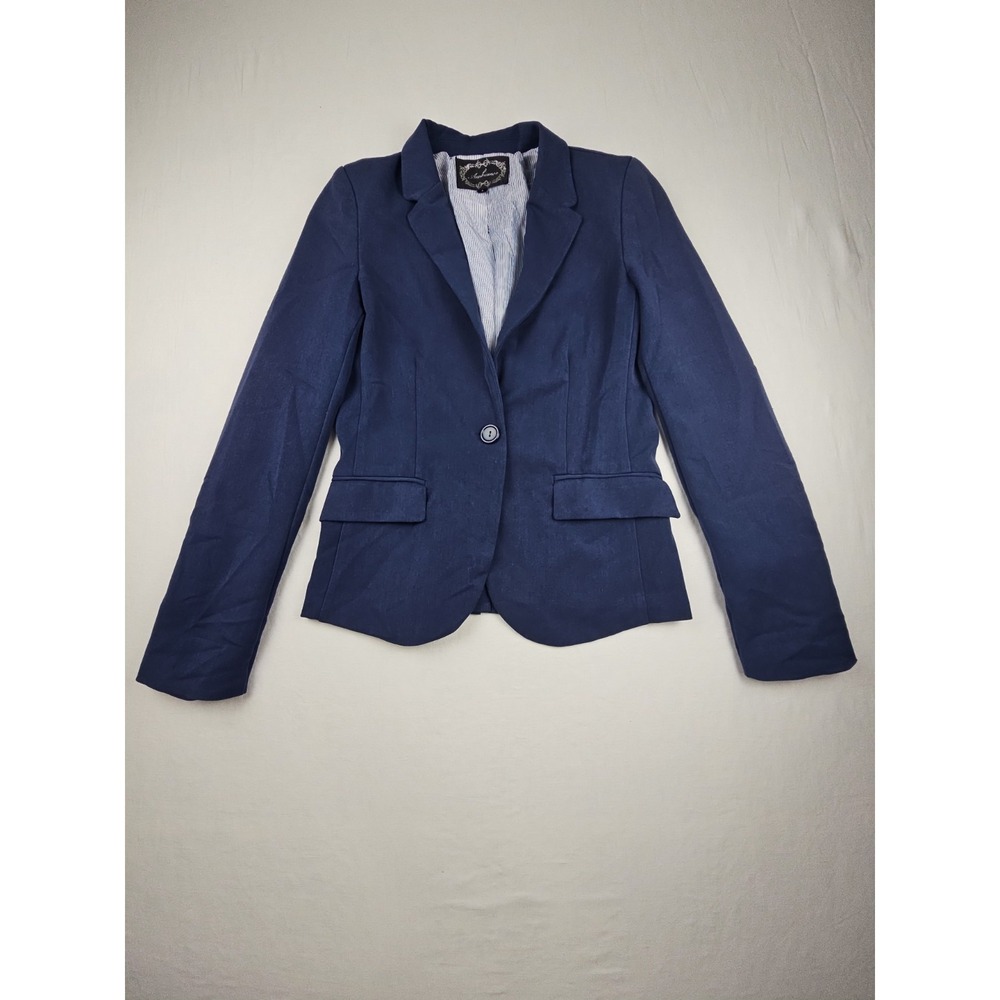 Ambiance Blazer Jacket Women's Size S Navy Blue Fitted Stretch Business Formal